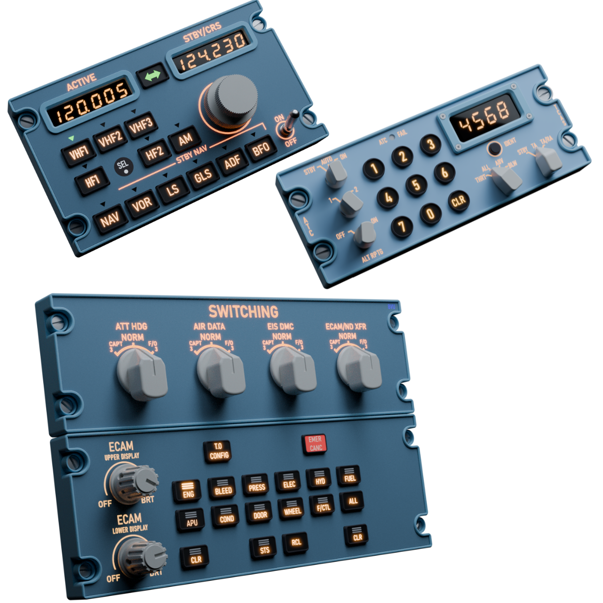 Sim Gauges AIRBUS A320 CONTROL PANELS BUNDLE (ECAM + TCAS + RMP)