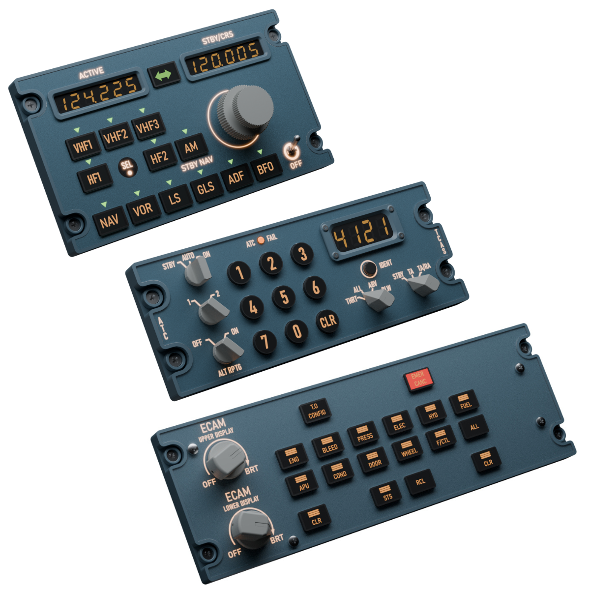 ** PRE-ORDER ** Sim Gauges AIRBUS A320 CONTROL PANELS BUNDLE (ECAM + TCAS + RMP)