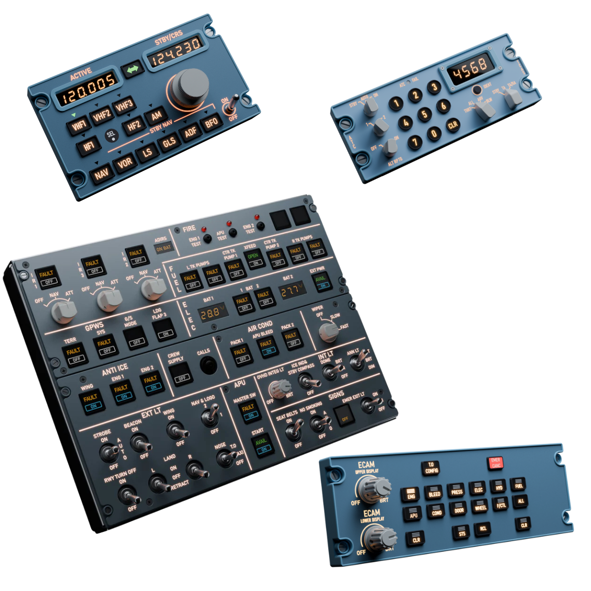 Sim Gauges AIRBUS A320 CAPTAIN SET (OVH + ECAM + TCAS + RMP)