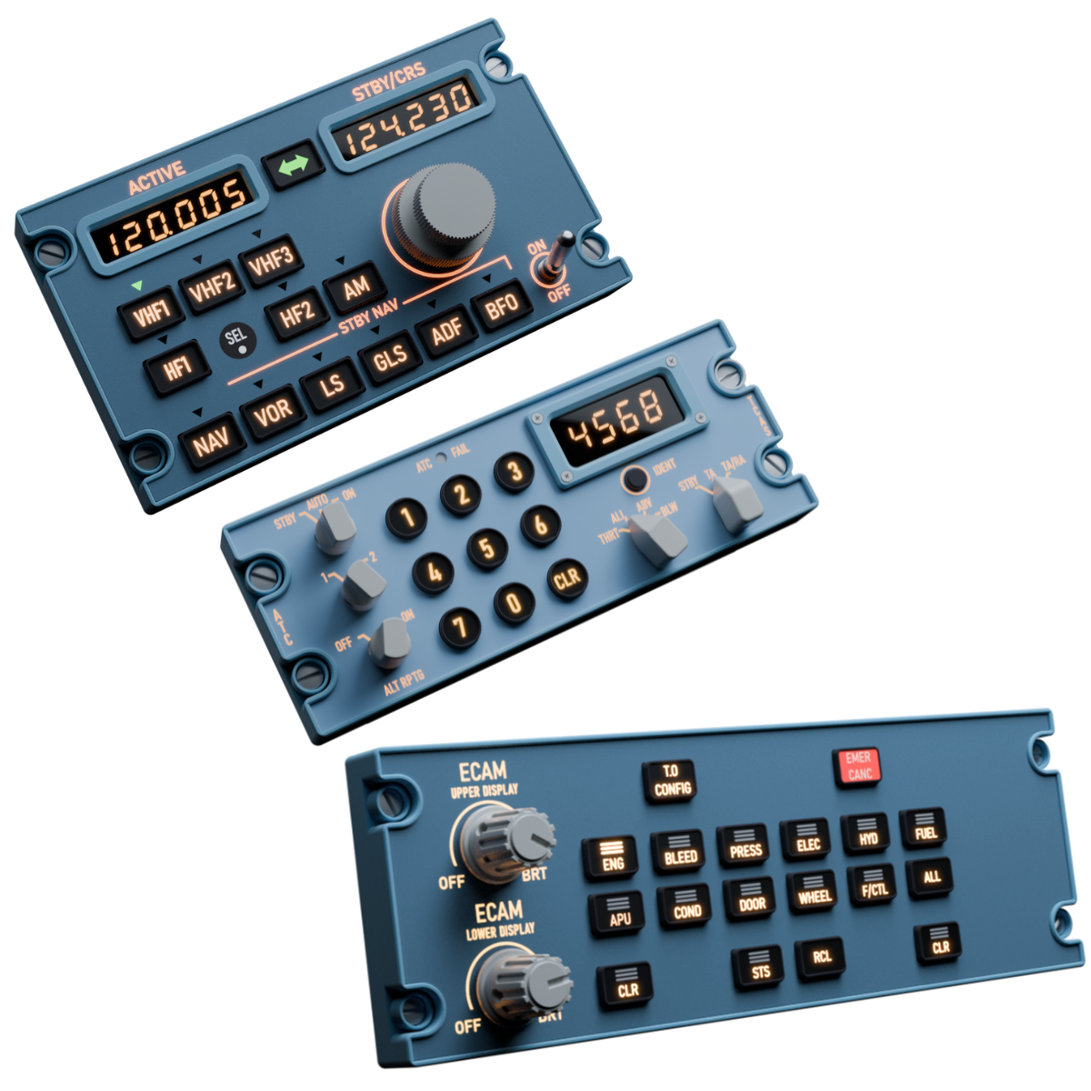 A320 Control Panels Bundle – ECAM, TCAS & RMP | Sim Gauges