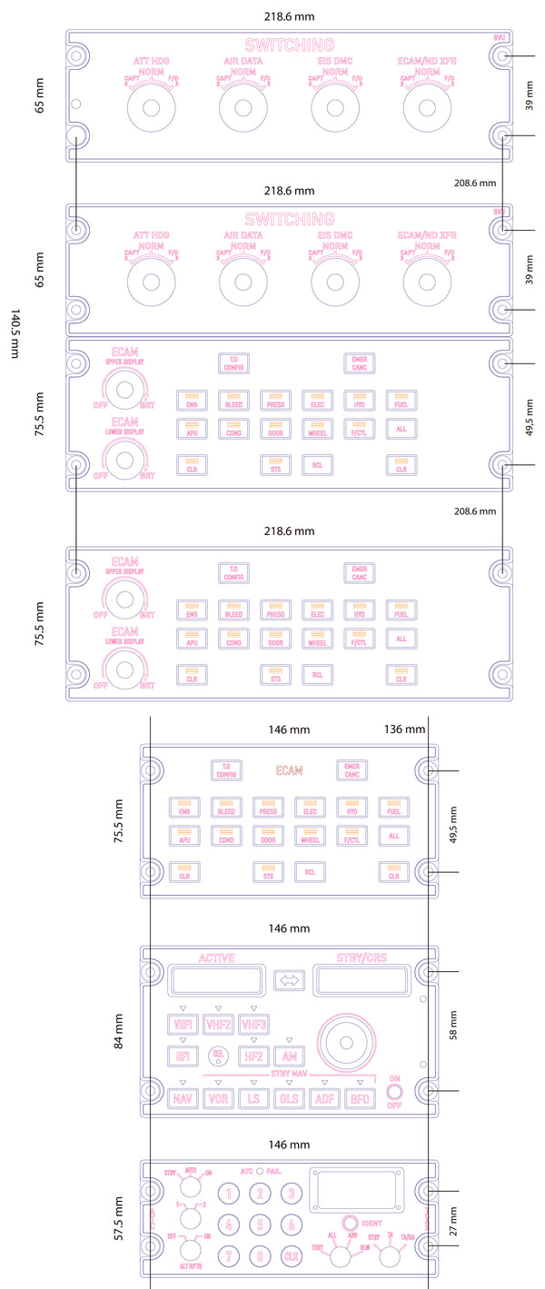A320 Control Panels Bundle – ECAM, TCAS & RMP | Sim Gauges
