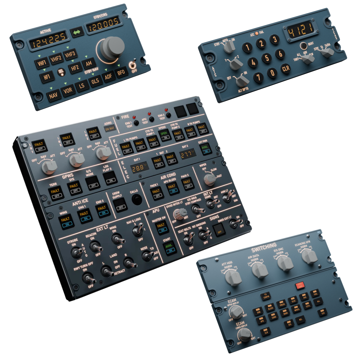 Sim Gauges AIRBUS A320 CAPTAIN SET (OVH + ECAM + TCAS + RMP)