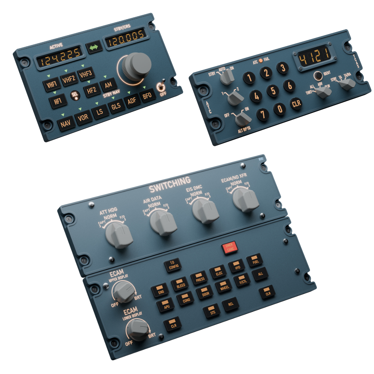 ** PRE-ORDER ** Sim Gauges AIRBUS A320 CONTROL PANELS BUNDLE (ECAM + TCAS + RMP)