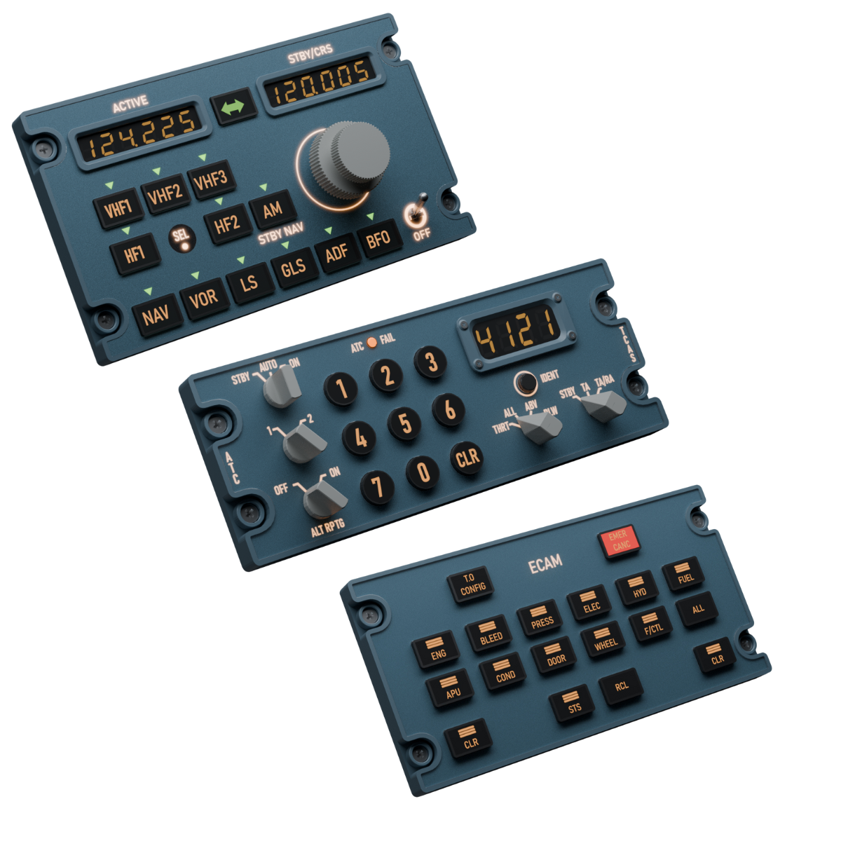 ** PRE-ORDER ** Sim Gauges AIRBUS A320 CONTROL PANELS BUNDLE (ECAM + TCAS + RMP)
